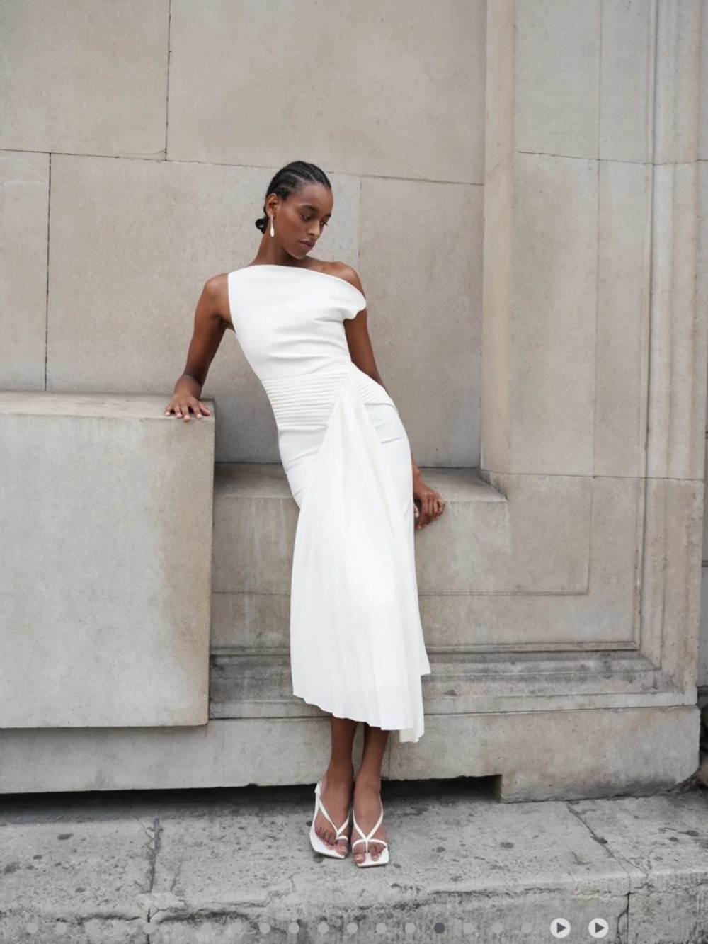 Modern One-Shoulder White Midi Dress